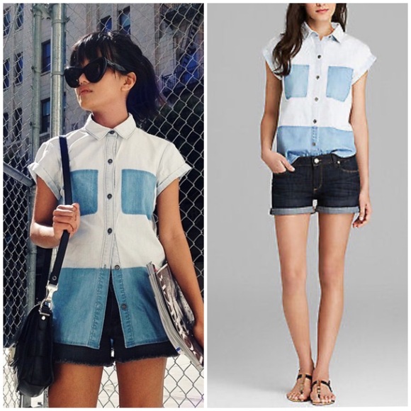 Paige Amelia Chambray Shirt Medium denim blue top button down - Picture 14 of 14